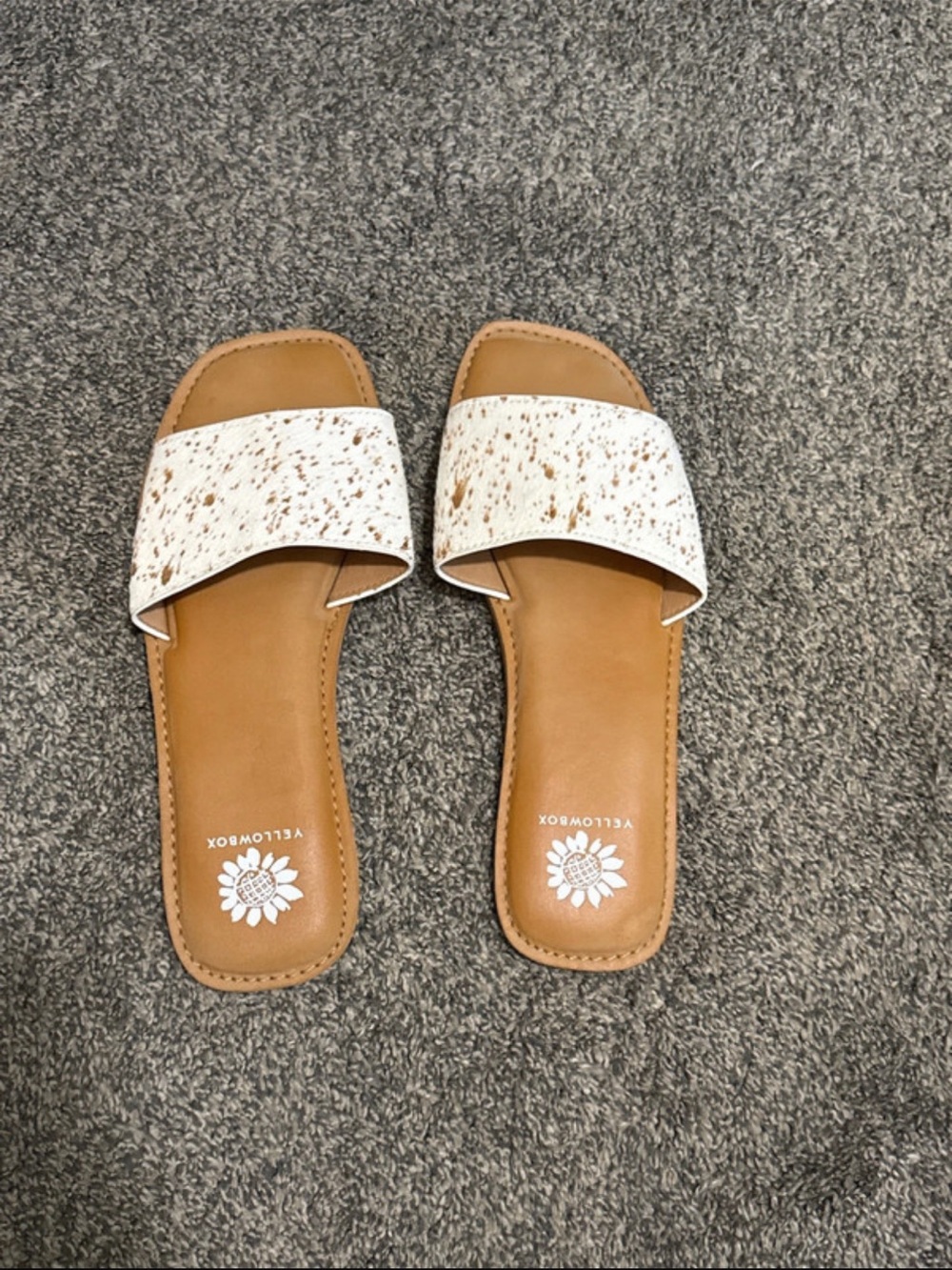 Yellow Box cowhide Slide Sandals with Tan Footbed